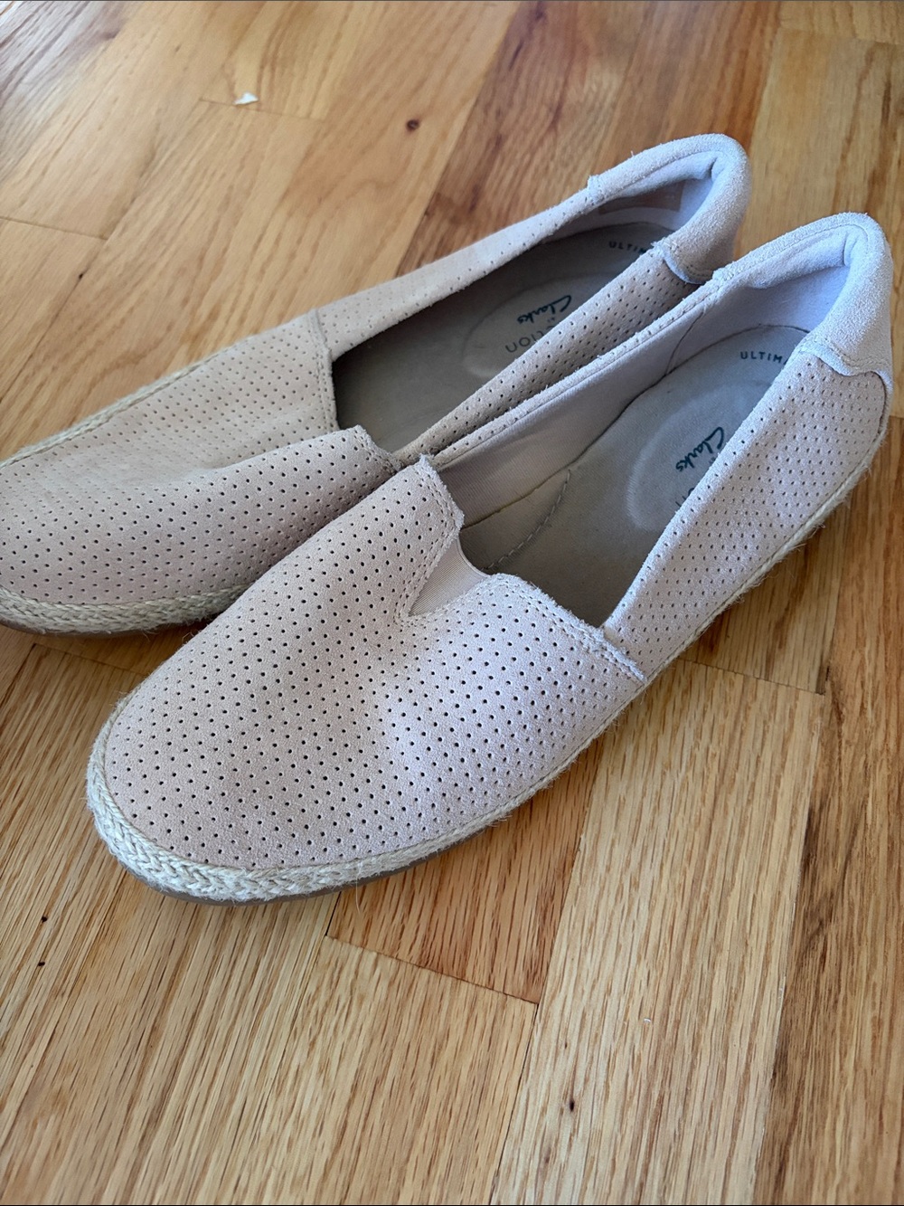 Clarks Women's Light Beige Perforated Espadrille Slip-Ons - 7